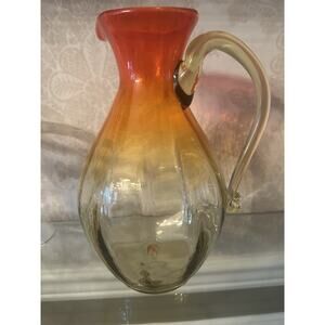 Blenko 645 Optic Wave Panel Pitcher 10.5” Amberina